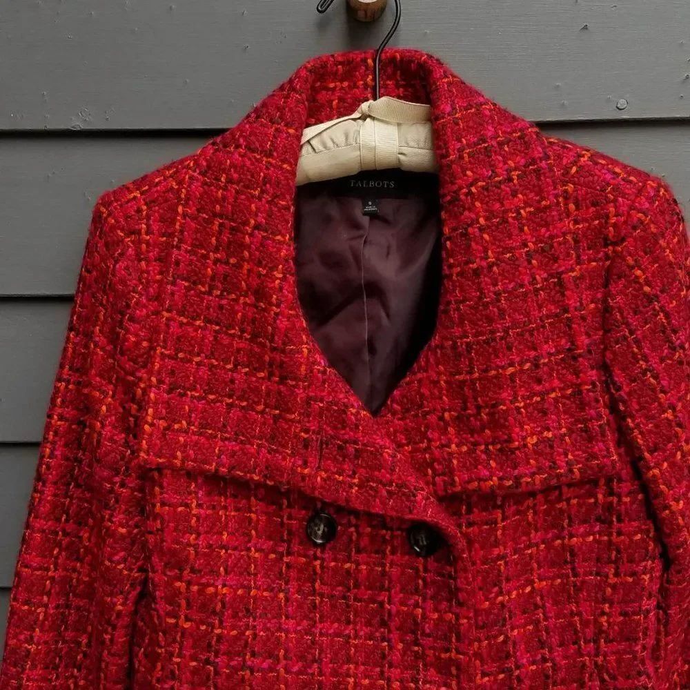 Talbots Red Tweed Double Breasted Pea Coat size 9 - Picture 8 of 14